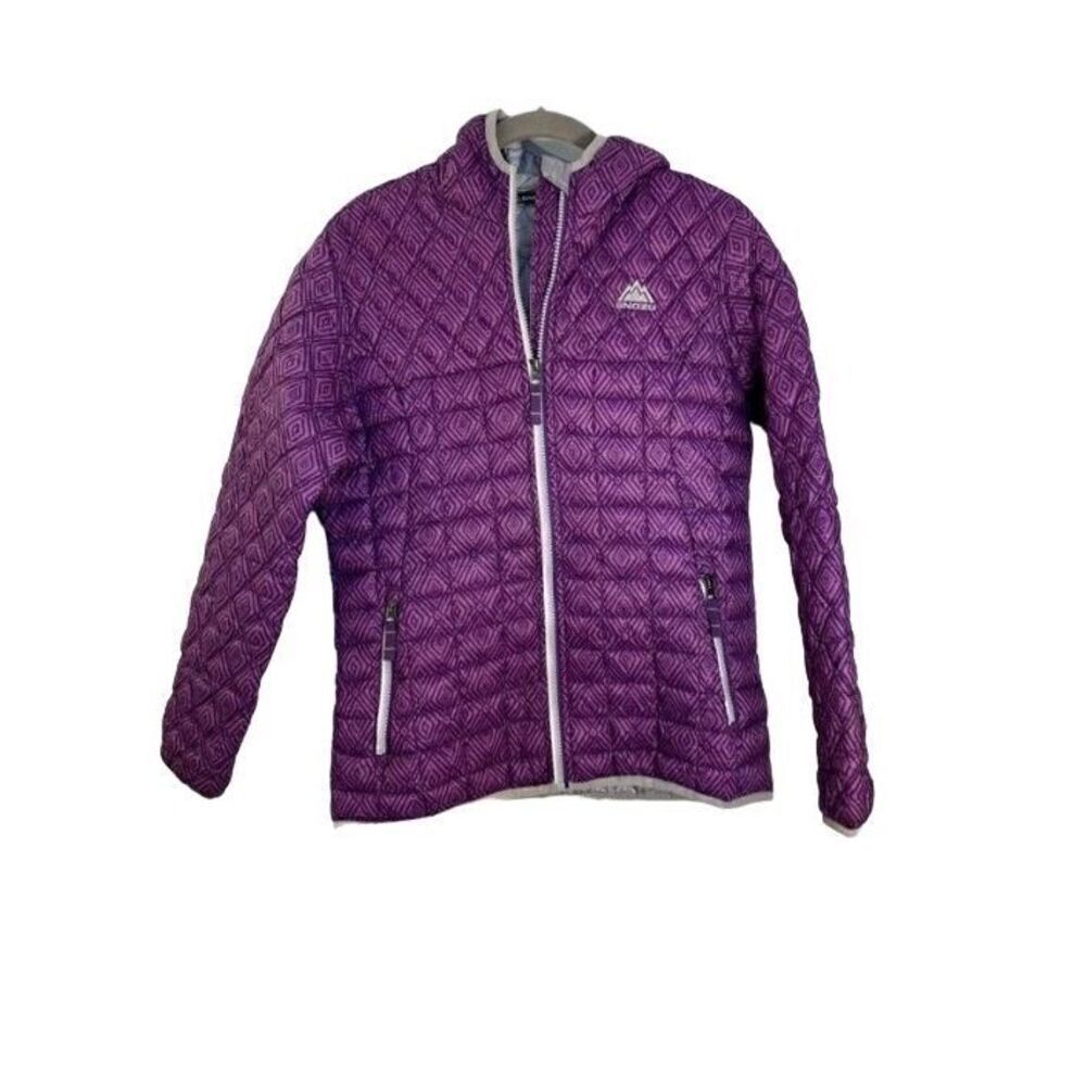Snozu girls, purple quilted, full zip jacket with hood size 14/16
